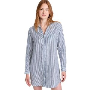 Frank & Eileen Mary Shirt Dress Navy White Stripe 100% Italian Linen Luxury - XS